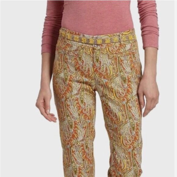 Anthropologie Cartonnier - Orange Paisley Cropped Slim Pants - Size 6 - Picture 3 of 8